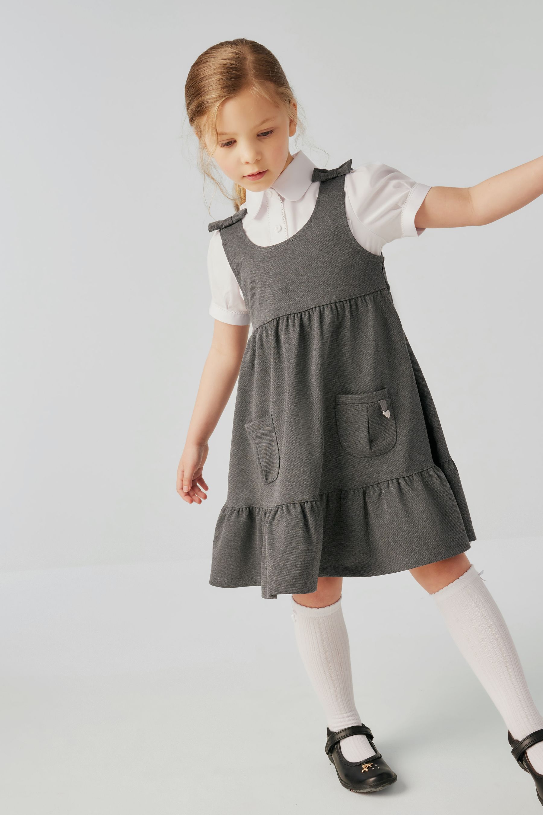 Buy Clarks Grey School Bow Ponte Pinafore Dress from Next Luxembourg