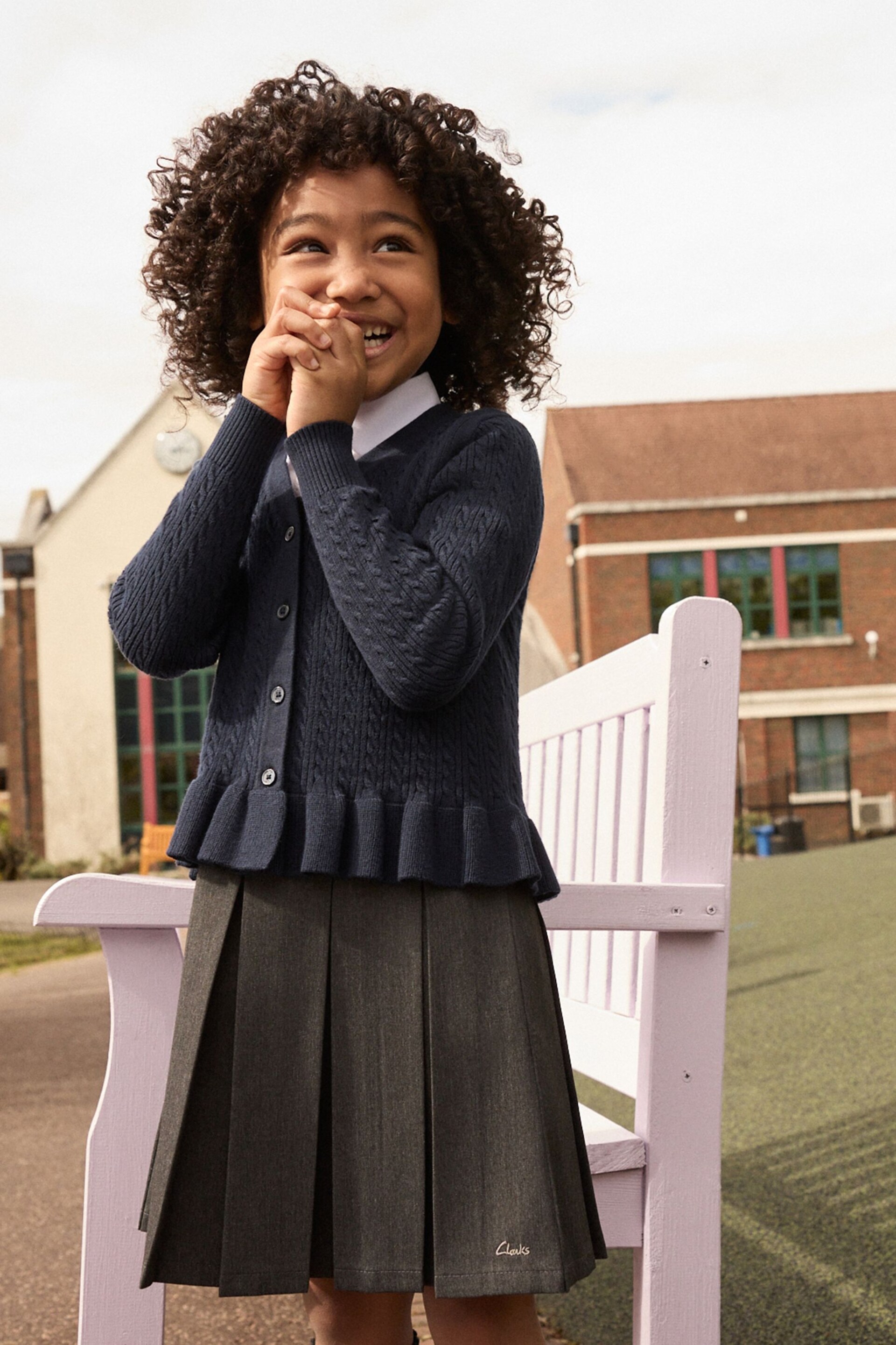 Clarks Navy School Cable Knit Cardigan - Image 2 of 3