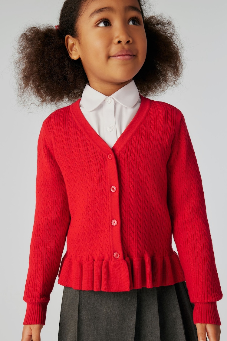 Clarks Red School Cable Knit Cardigan - Image 1 of 10