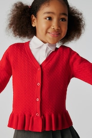 Clarks Red School Cable Knit Cardigan - Image 4 of 10