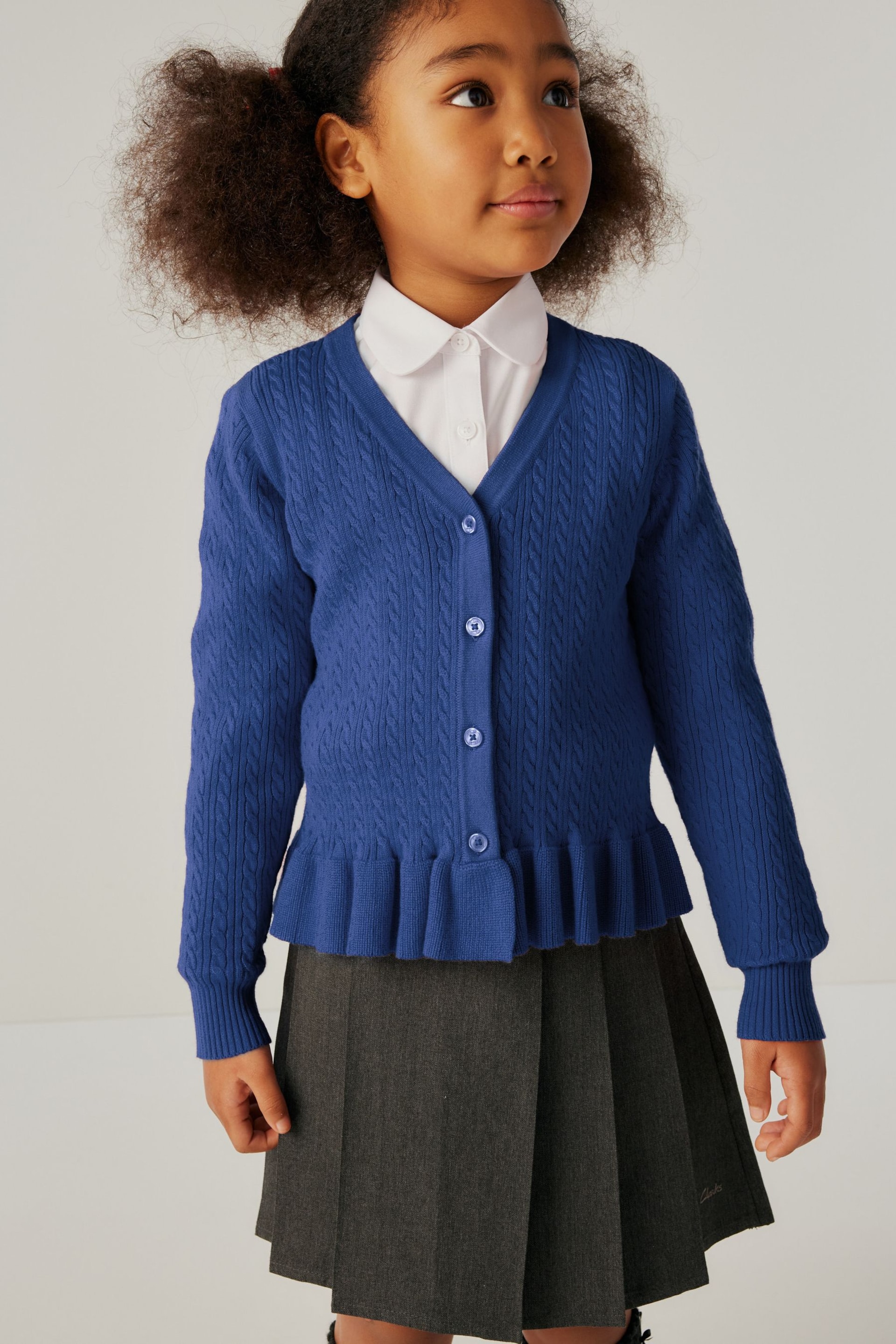 Clarks Blue School Cable Knit Cardigan - Image 1 of 5