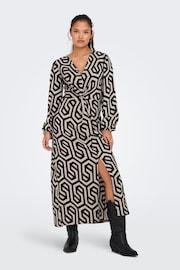 JDY Black Abstract Print V-Neck Midi Dress - Image 1 of 6