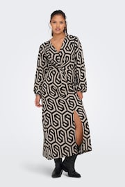 JDY Black Abstract Print V-Neck Midi Dress - Image 3 of 6