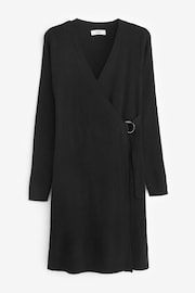JDY Black Ribbed Knit Wrap Buckle Mini Jumper Dress - Image 1 of 2