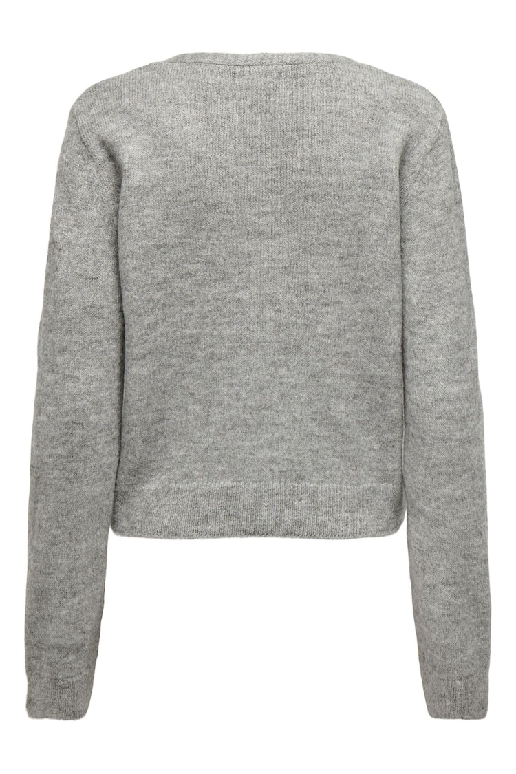 JDY Grey V-Neck Ruched Front Knitted Jumper - Image 5 of 5