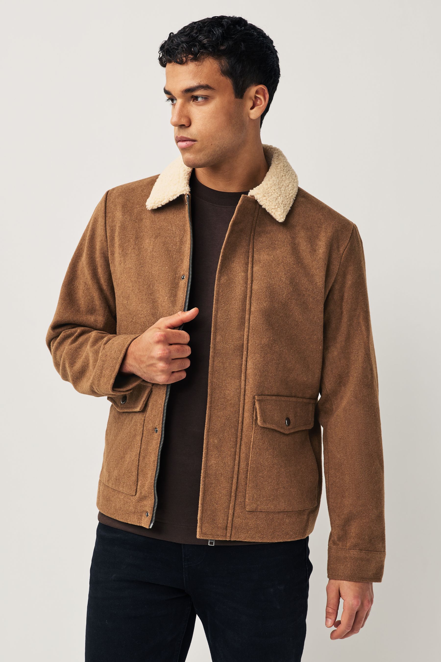 Teddy collar jacket hot sale