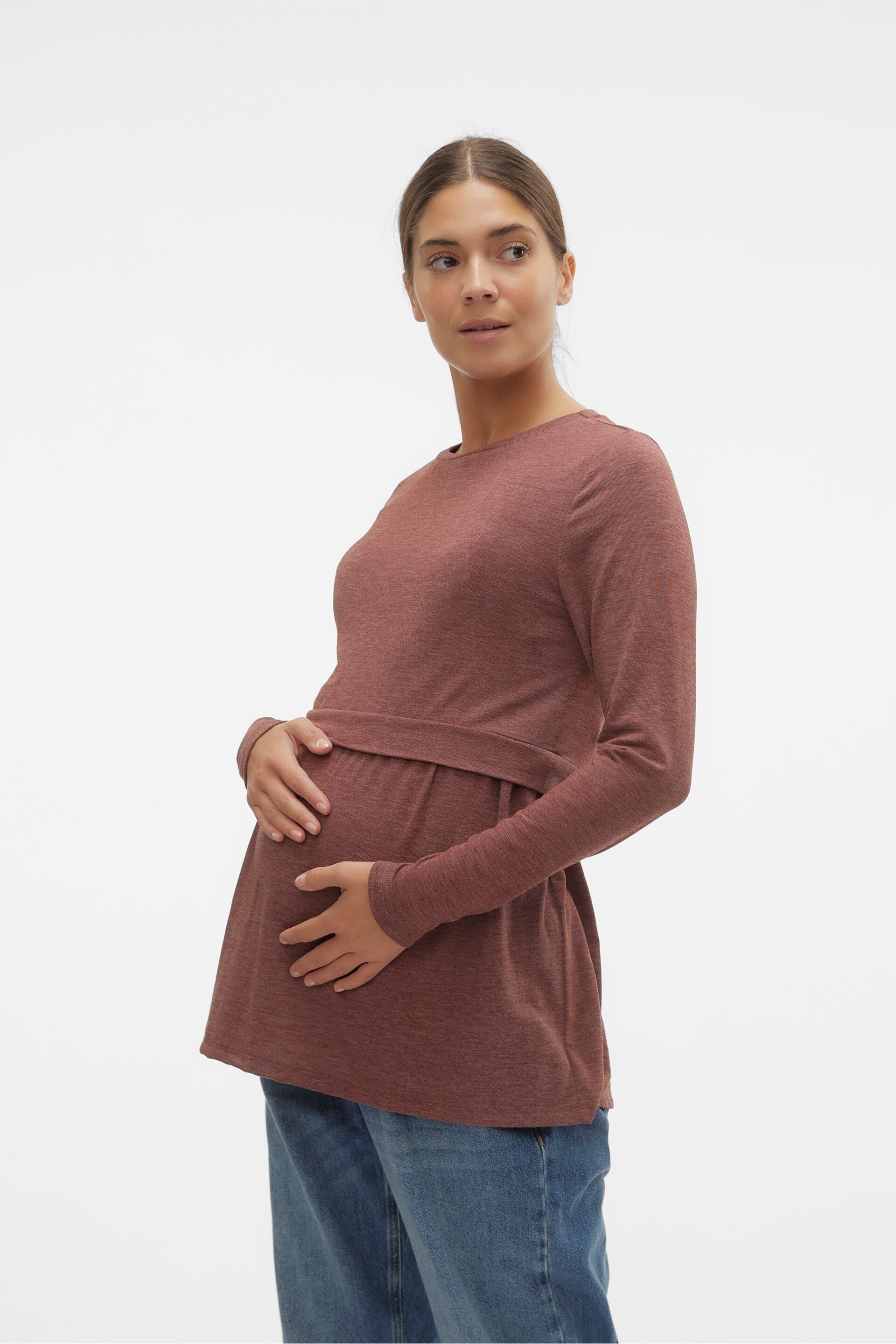 Mamalicious Brown Maternity 2 In 1 Nursing Super Soft Knitted Top - Image 1 of 5