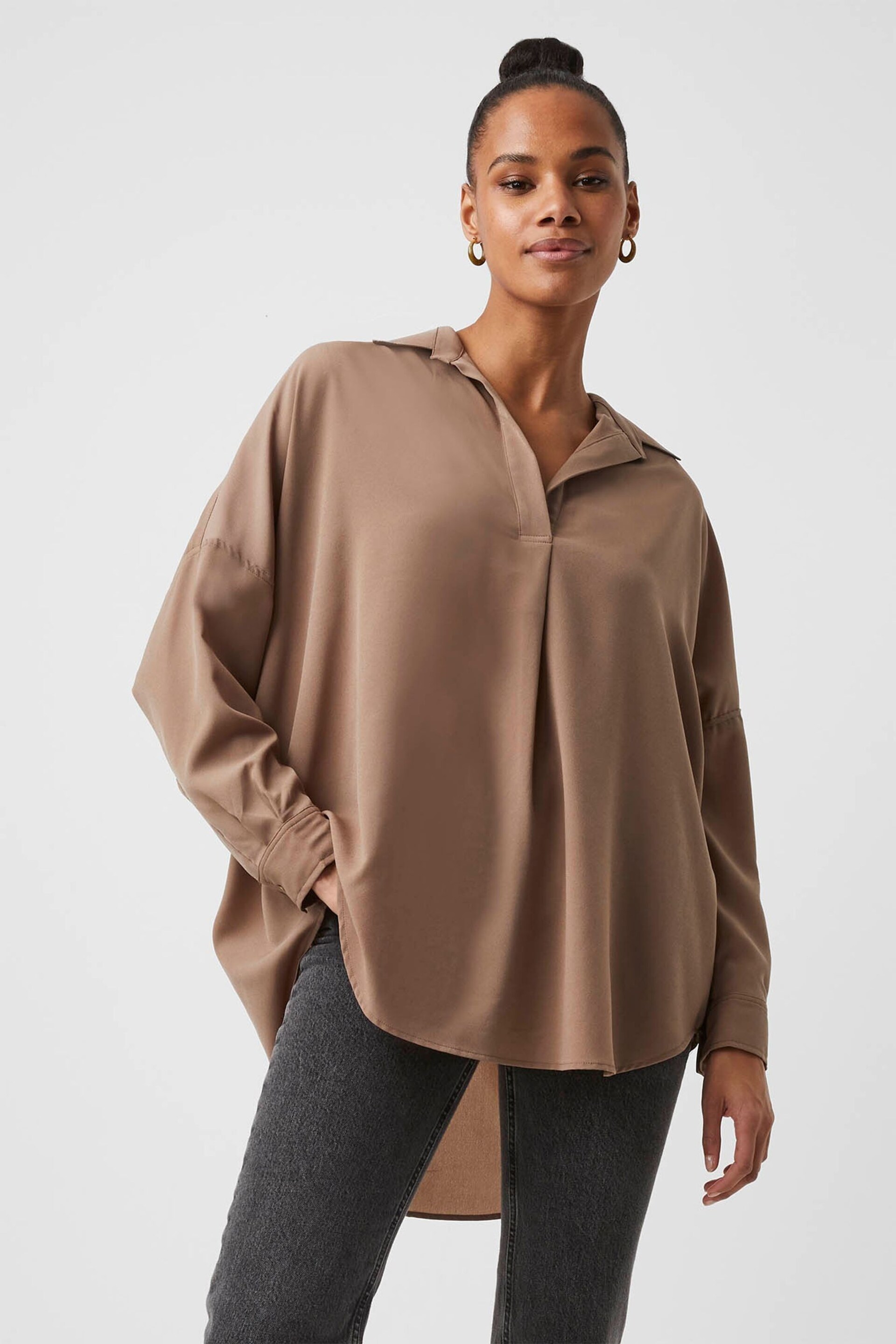 French Connection Rhodes Recycled Crepe Popover Blouse - Image 1 of 4