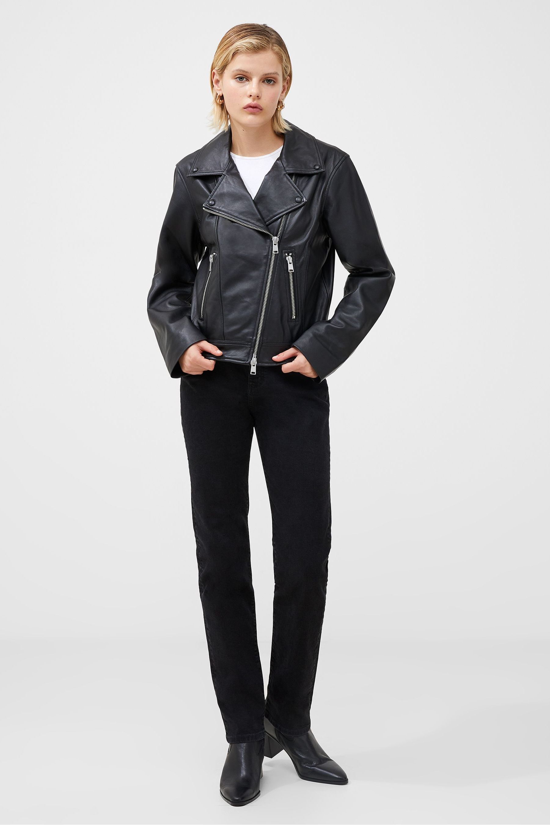 Buy French Connection Black Leather Connie Long Sleeve Biker Jacket from the Next UK online shop