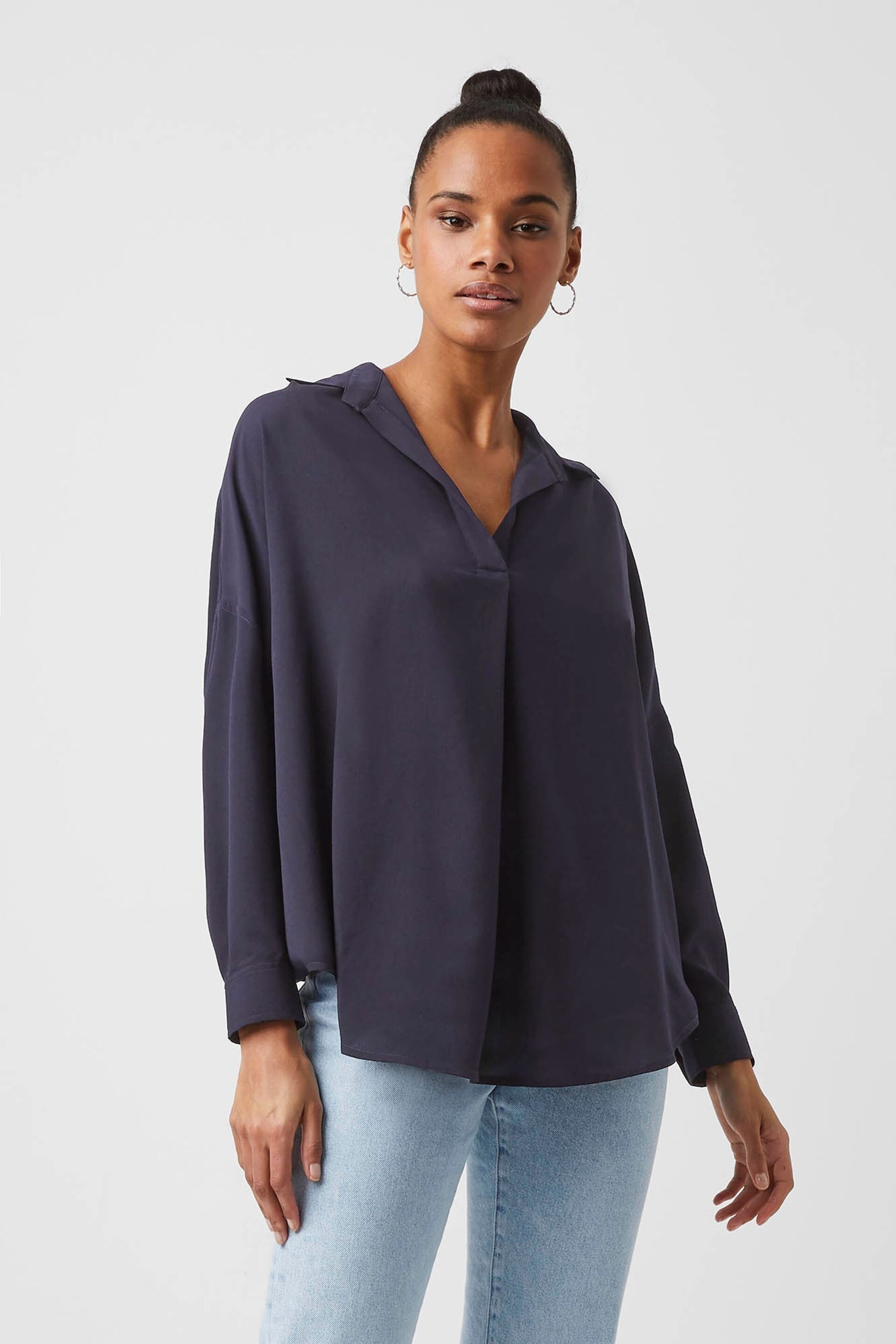 French Connection Rhodes Recycled Crepe Popover Blouse - Image 1 of 4