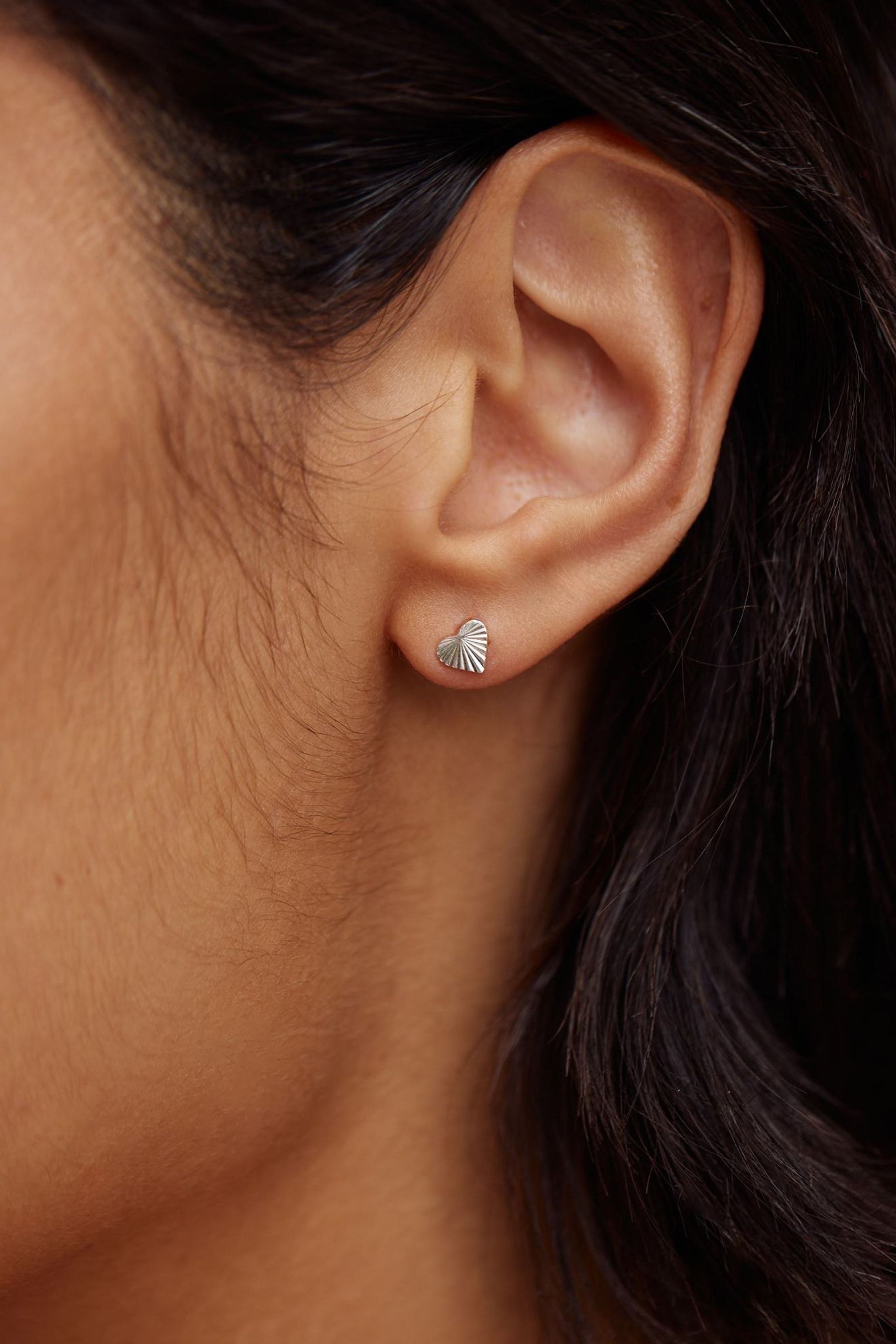 Buy Oliver Bonas Silver Tone Fi Etched Heart Stud Earrings from the Next UK online shop