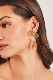 Gold Tone Flower Drop Statement Earrings - Image 2 of 3
