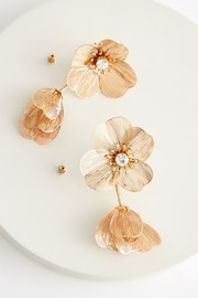 Gold Tone Flower Drop Statement Earrings - Image 3 of 3