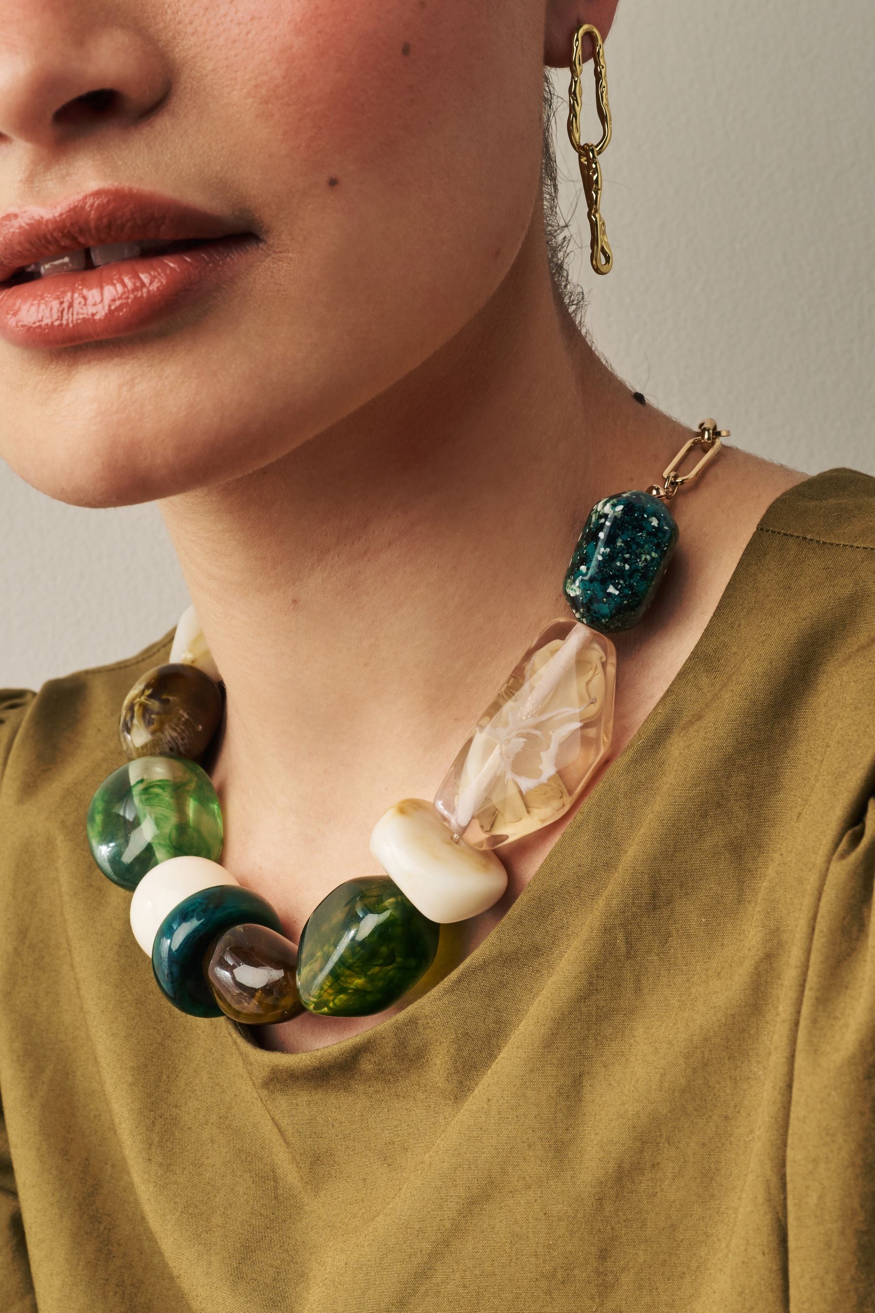 Buy Gold Tone Green Chunky Beaded Necklace from Next Luxembourg