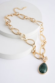 Gold Tone Chunky Chain Green Faux Stone Drop Necklace Made With Recycled Metals - Image 3 of 4