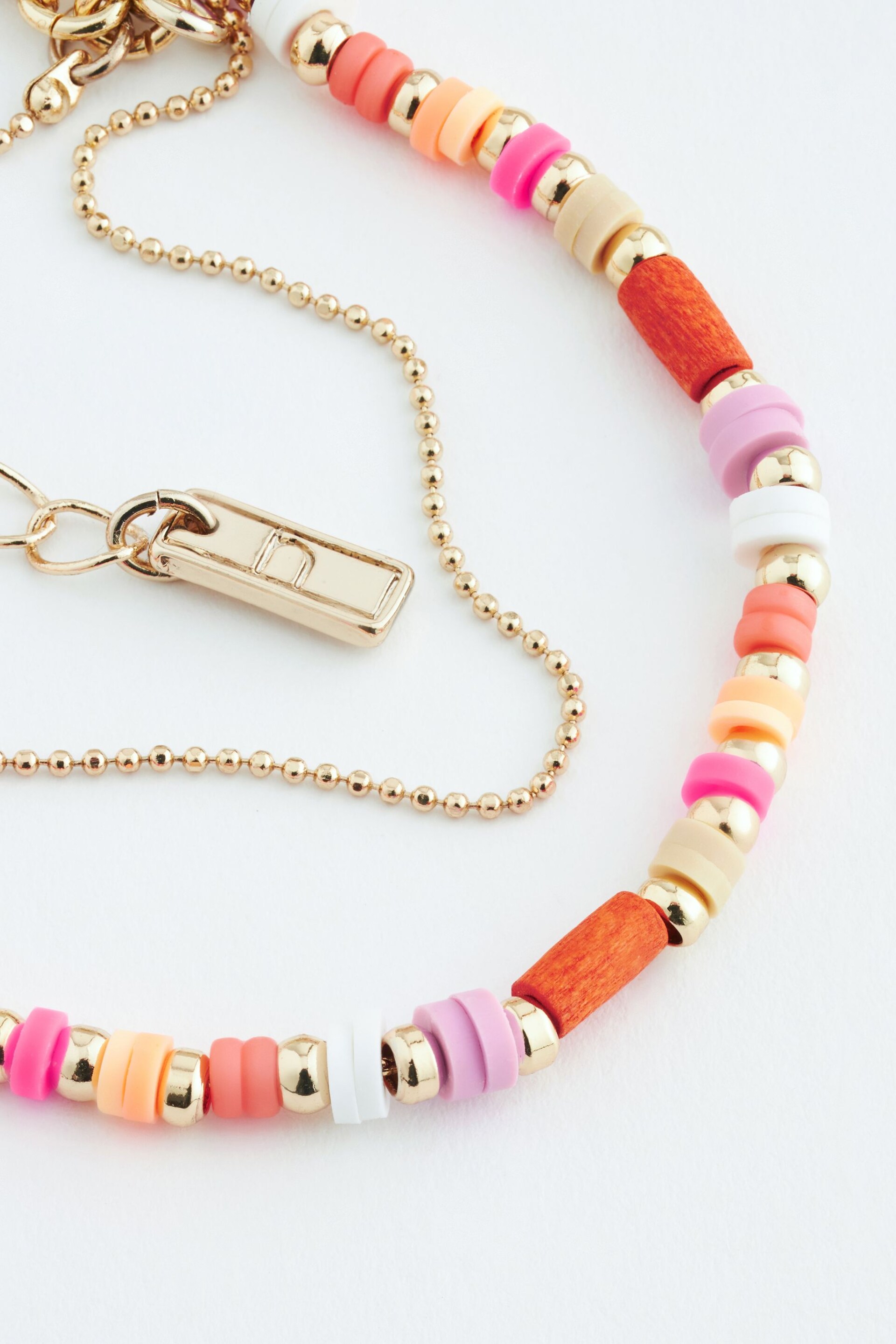 Gold Tone Pink Layered Necklace - Image 5 of 5