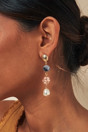 Pink Flower Pearl Drop Earrings - Image 1 of 3