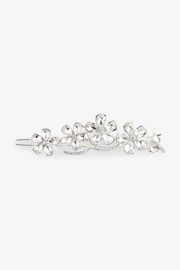 Silver Tone Bridal Sparkle Flower Barrette Hair Clip - Image 3 of 5