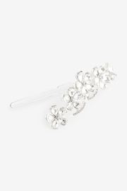 Silver Tone Bridal Sparkle Flower Barrette Hair Clip - Image 4 of 5