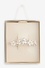 Silver Tone Bridal Sparkle Flower Barrette Hair Clip - Image 5 of 5