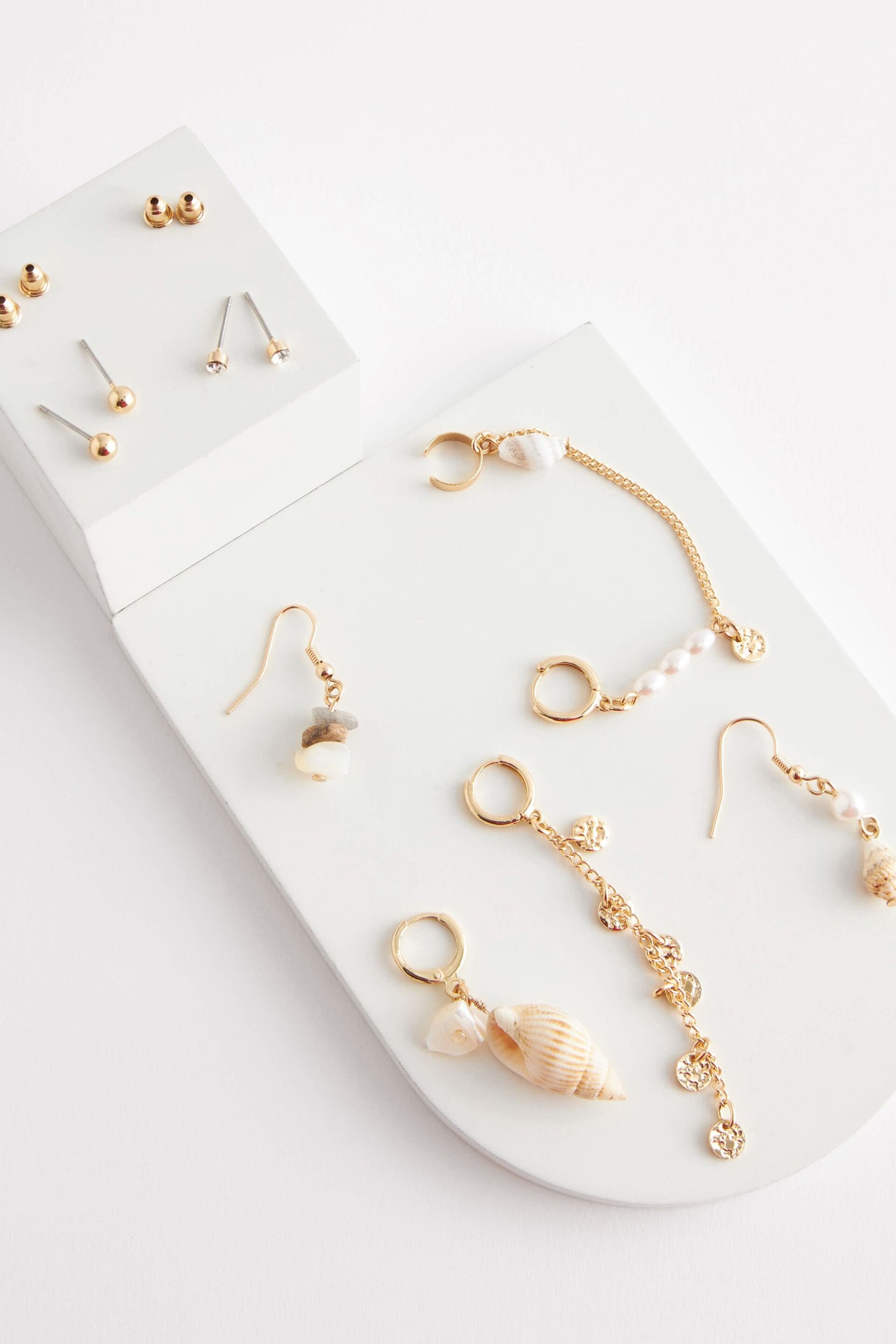 Gold Tone Real Shell Mismatched Earring Pack - Image 3 of 3