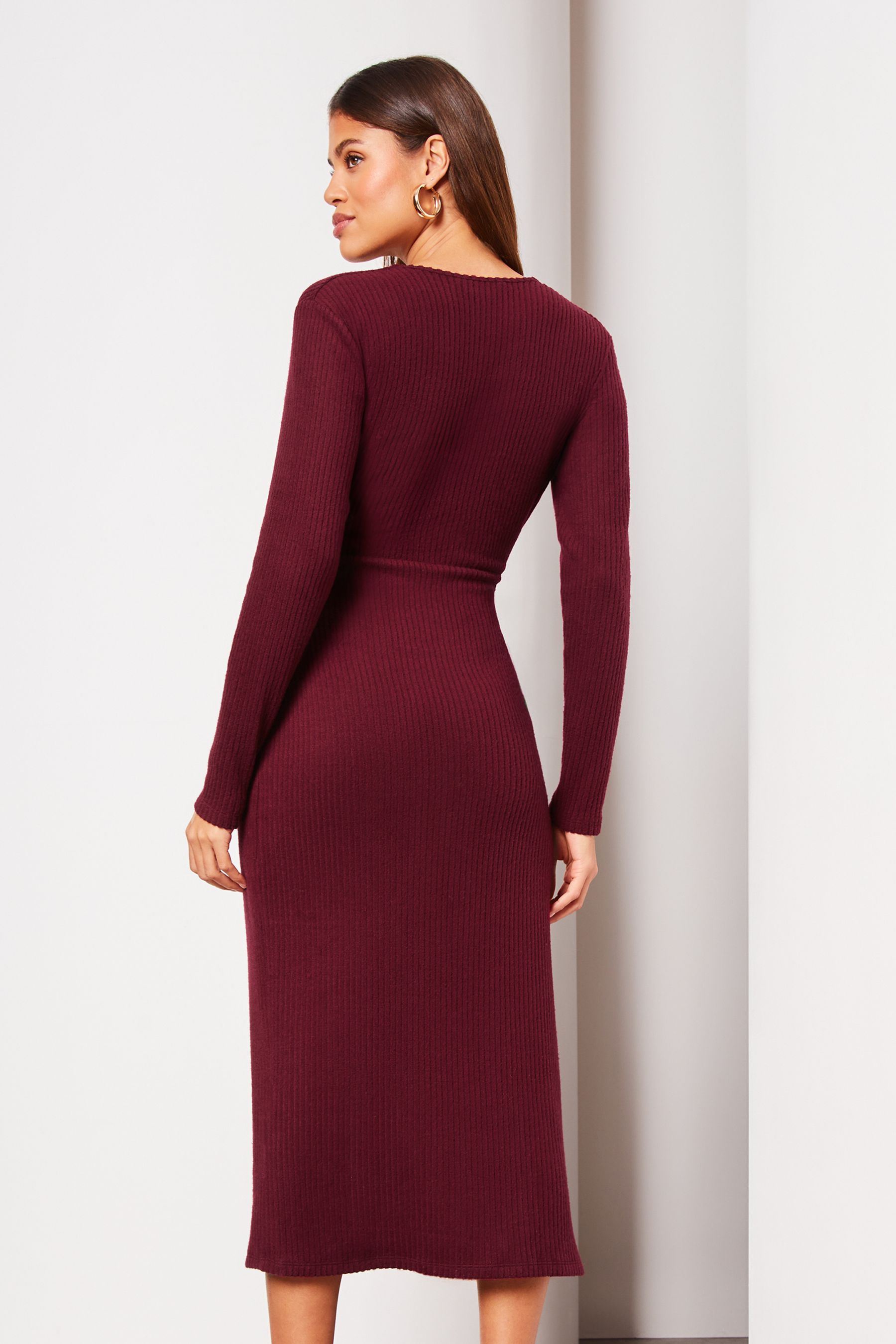 Buy Lipsy Berry Red Long Sleeve Cosy Tie Side Wrap Midi Jumper Dress from Next Luxembourg