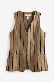 Brown Ramie Blend Longline Stripe Waistcoat - Image 6 of 7