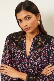 Love & Roses Black Ditsy Lace Yoke Ruffle Neck Button Through Blouse - Image 2 of 4