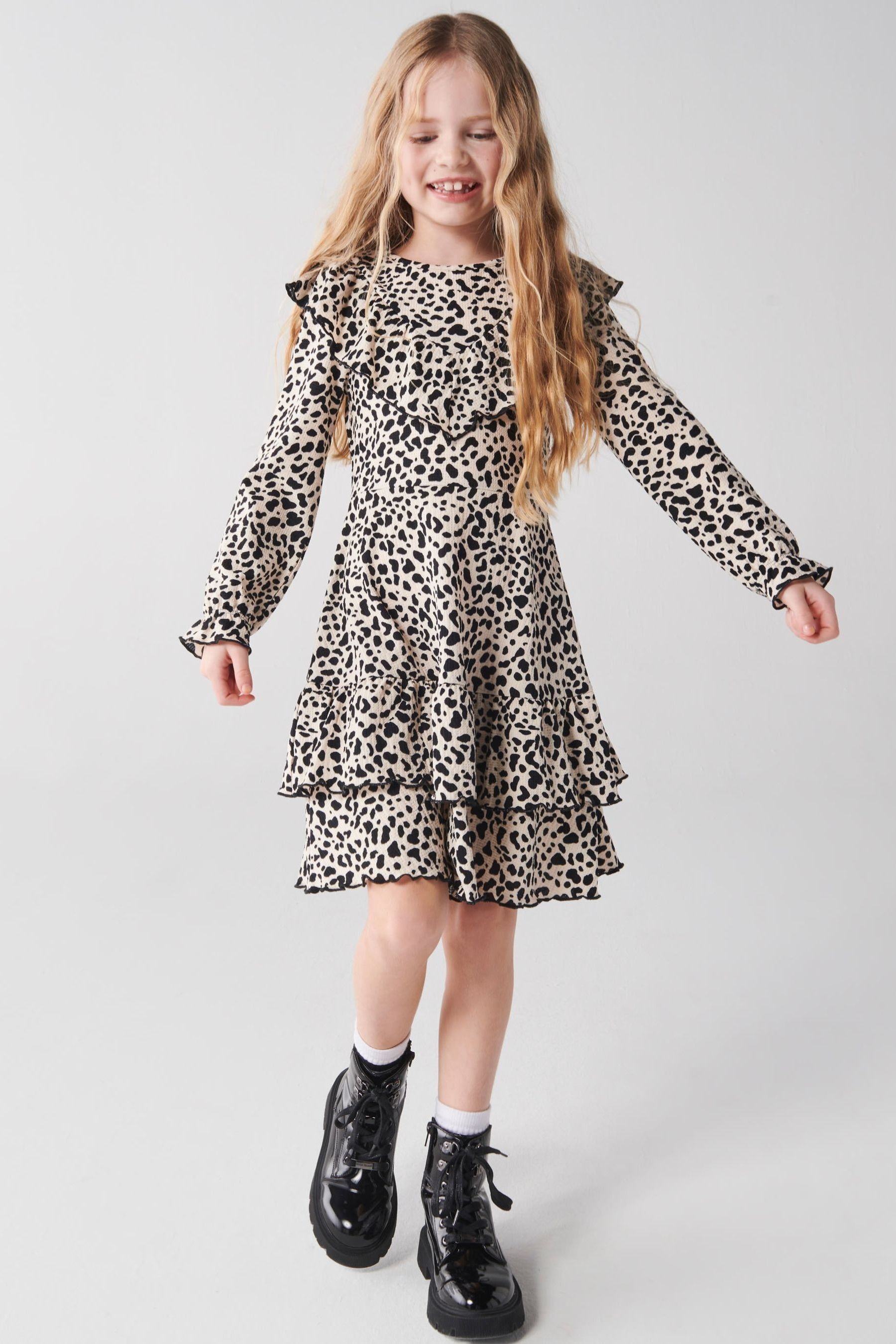 Buy River Island Cream Girls 100 Cotton Animal Print Fouchette Dress from Next Luxembourg