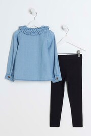 River Island Blue Girls Heart Quilted Blouse Set - Image 2 of 5