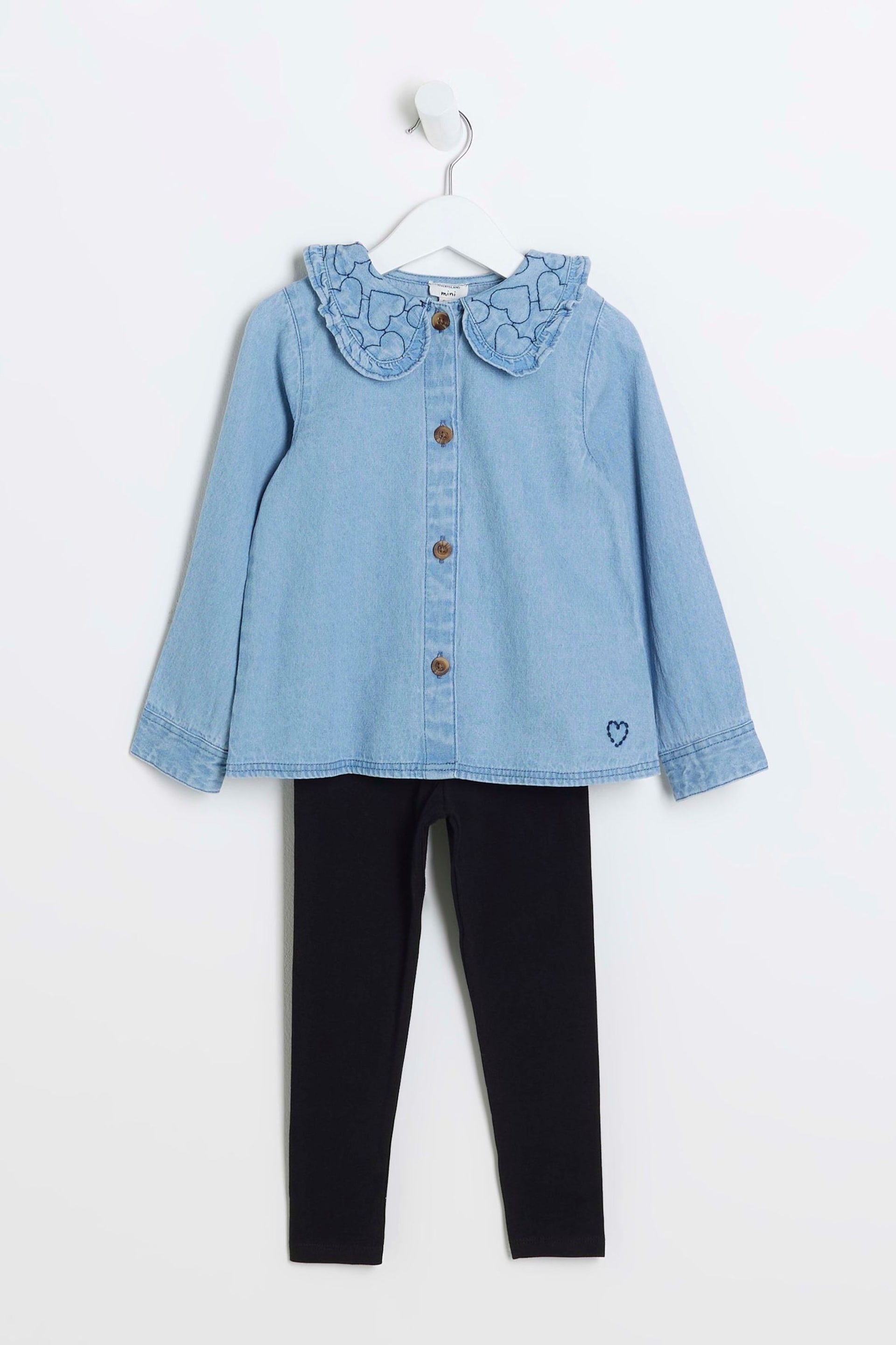 River Island Blue Girls Heart Quilted Blouse Set - Image 3 of 5