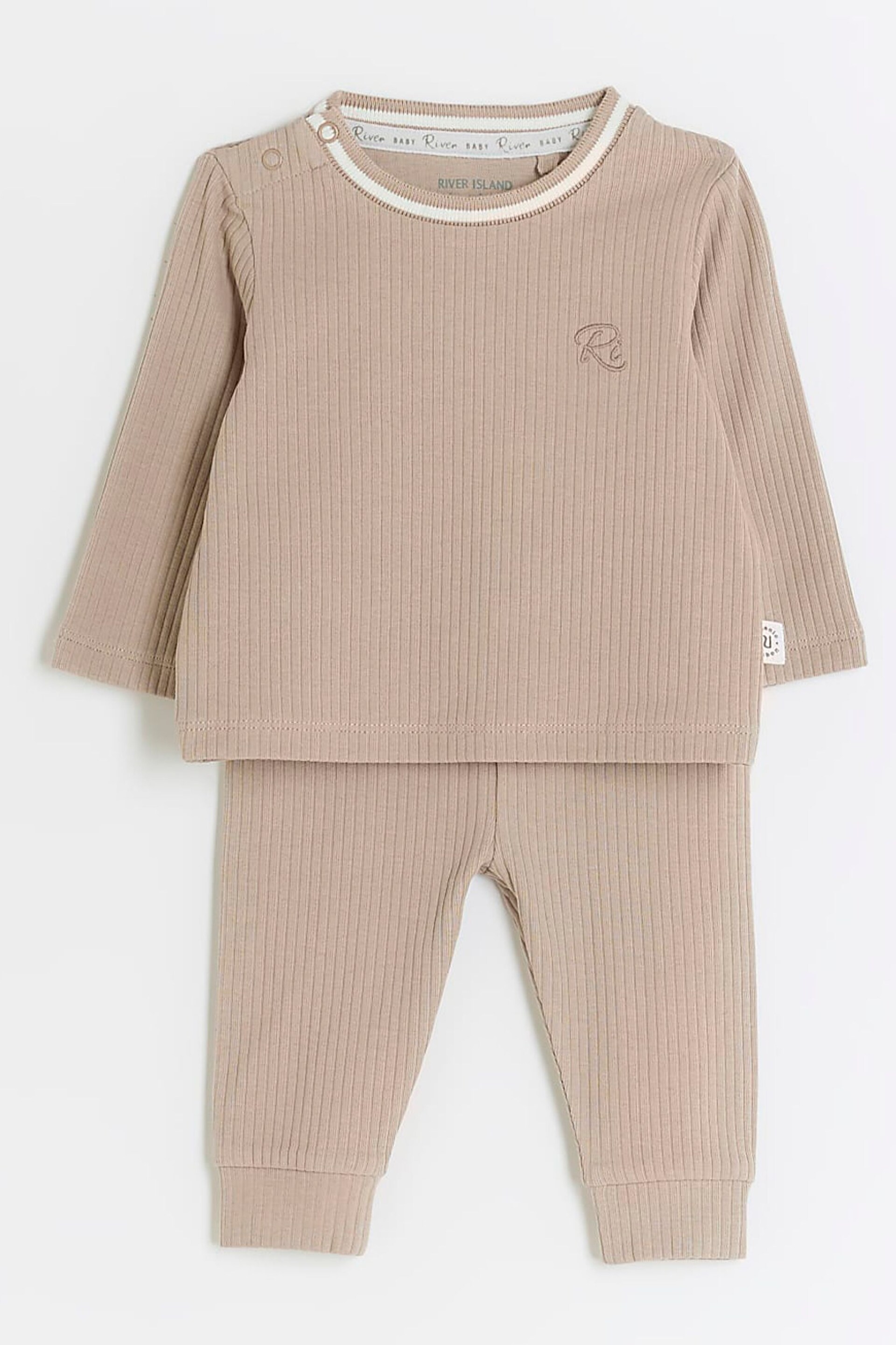 River Island Brown Baby Boys Tipped Rib Set - Image 1 of 5