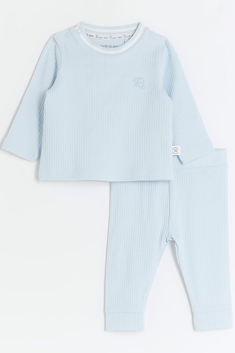 River Island Blue Baby Boys Tipped Rib Set - Image 1 of 5