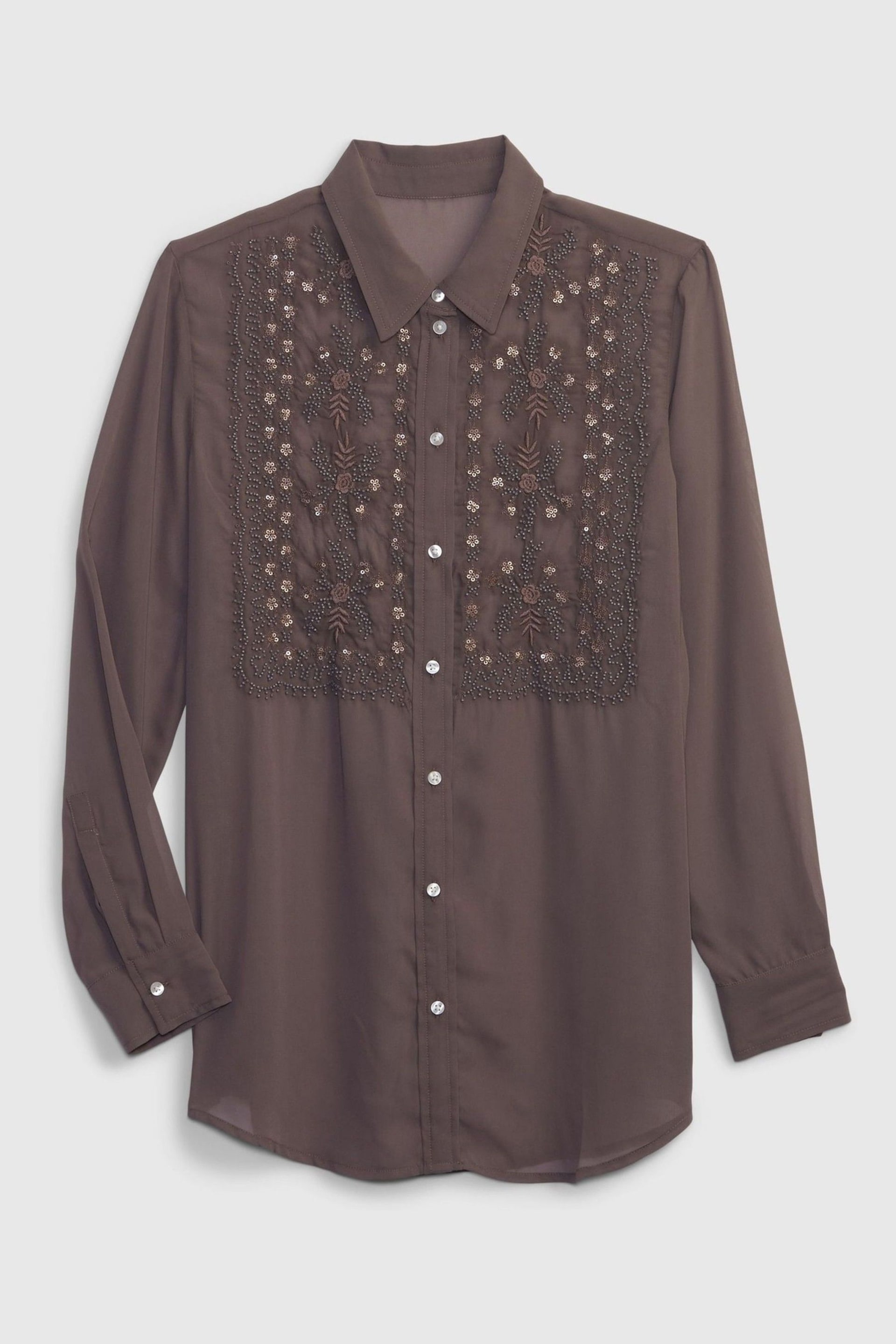 Gap Brown Beaded Sheer Boyfriend Shirt - Image 4 of 4