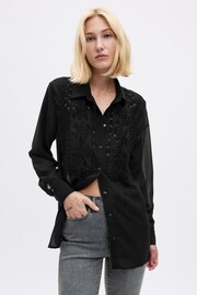 Gap Black Beaded Sheer Boyfriend Shirt - Image 1 of 2