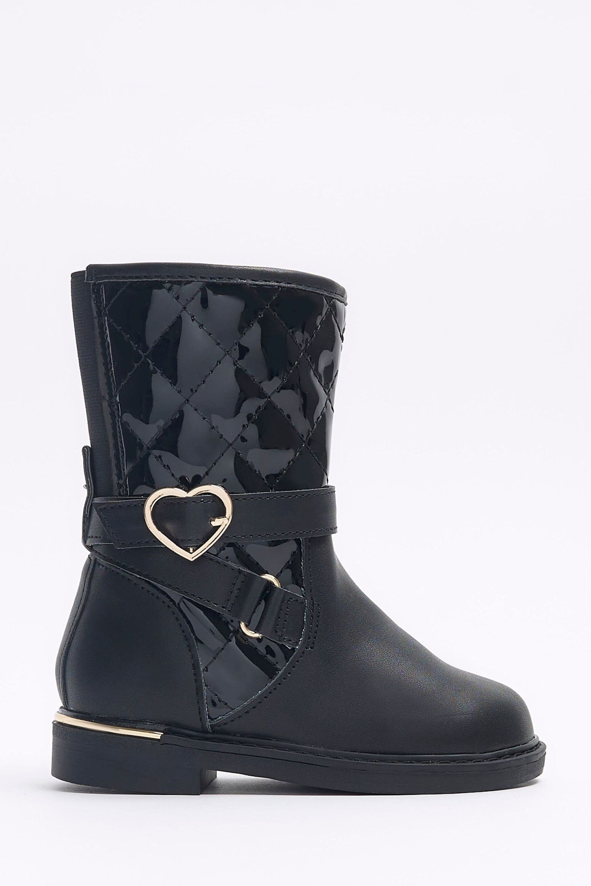 River Island Black Girls Heart Buckle Knee High Boots - Image 1 of 5