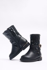River Island Black Girls Heart Buckle Knee High Boots - Image 3 of 5