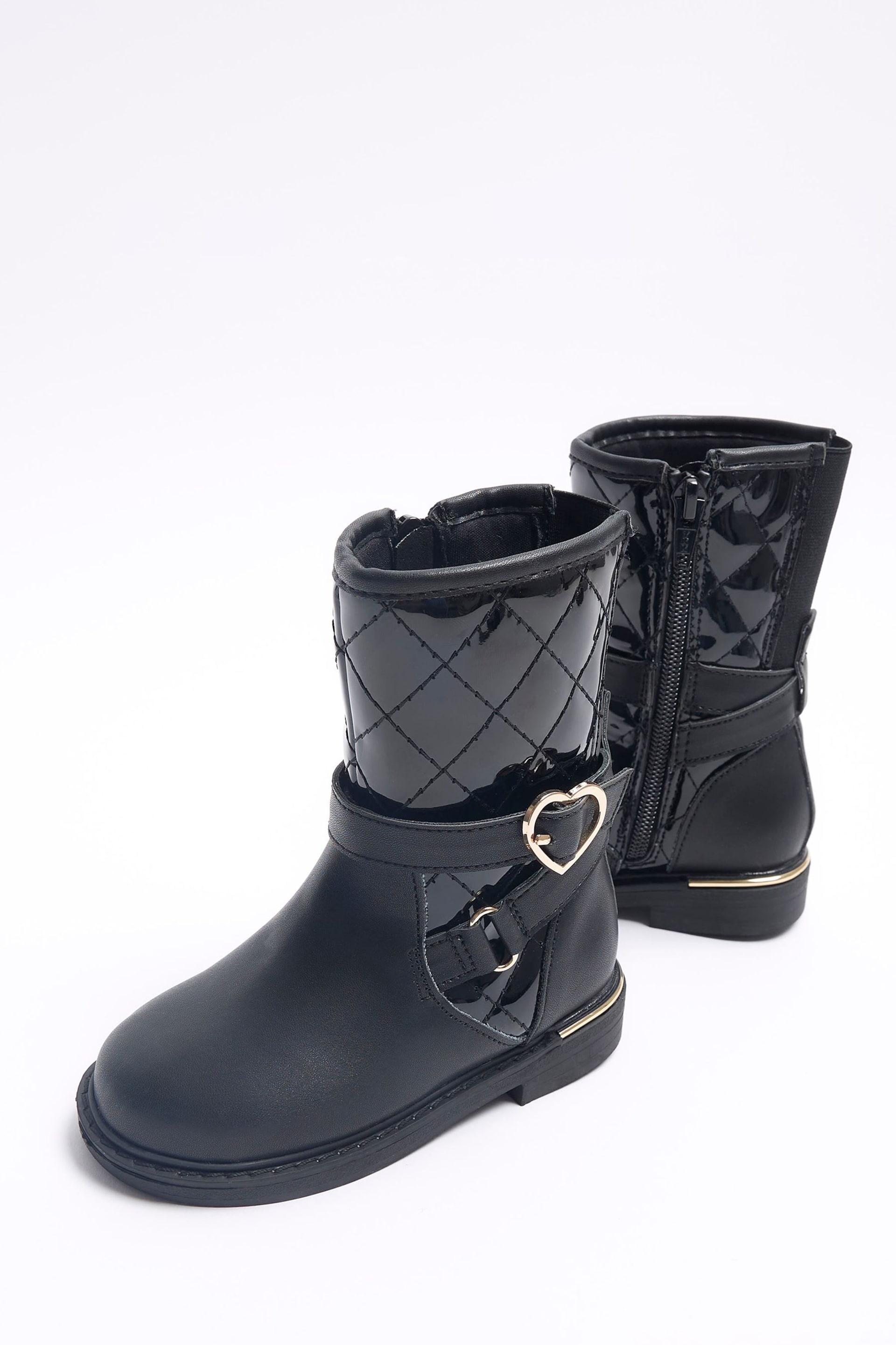 River Island Black Girls Heart Buckle Knee High Boots - Image 4 of 5