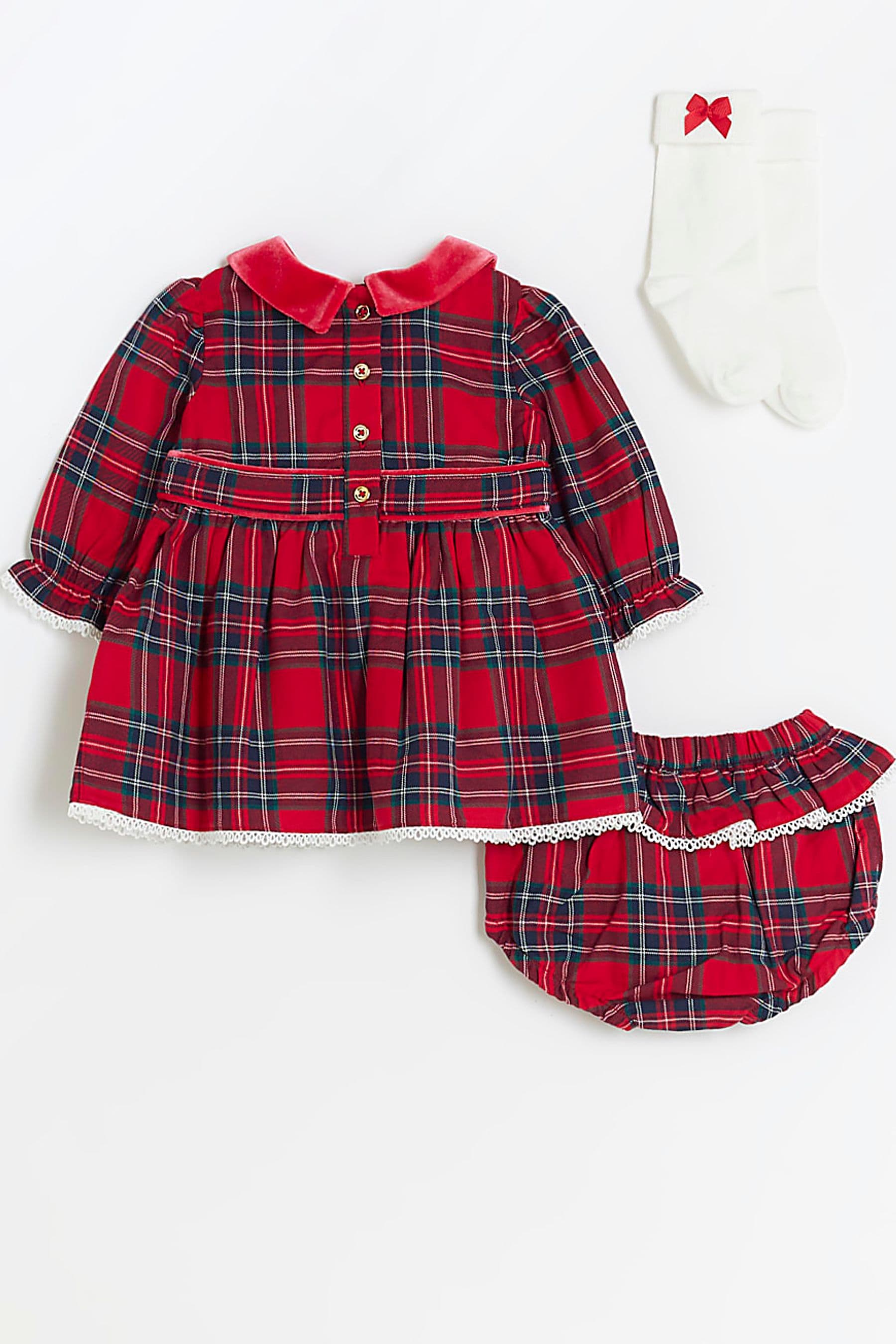 Buy River Island Red Baby Girls Velvet Check Dress from Next Luxembourg