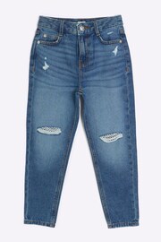 River Island Blue Mom Girls Diamante Fishnet Knee Jeans - Image 1 of 4