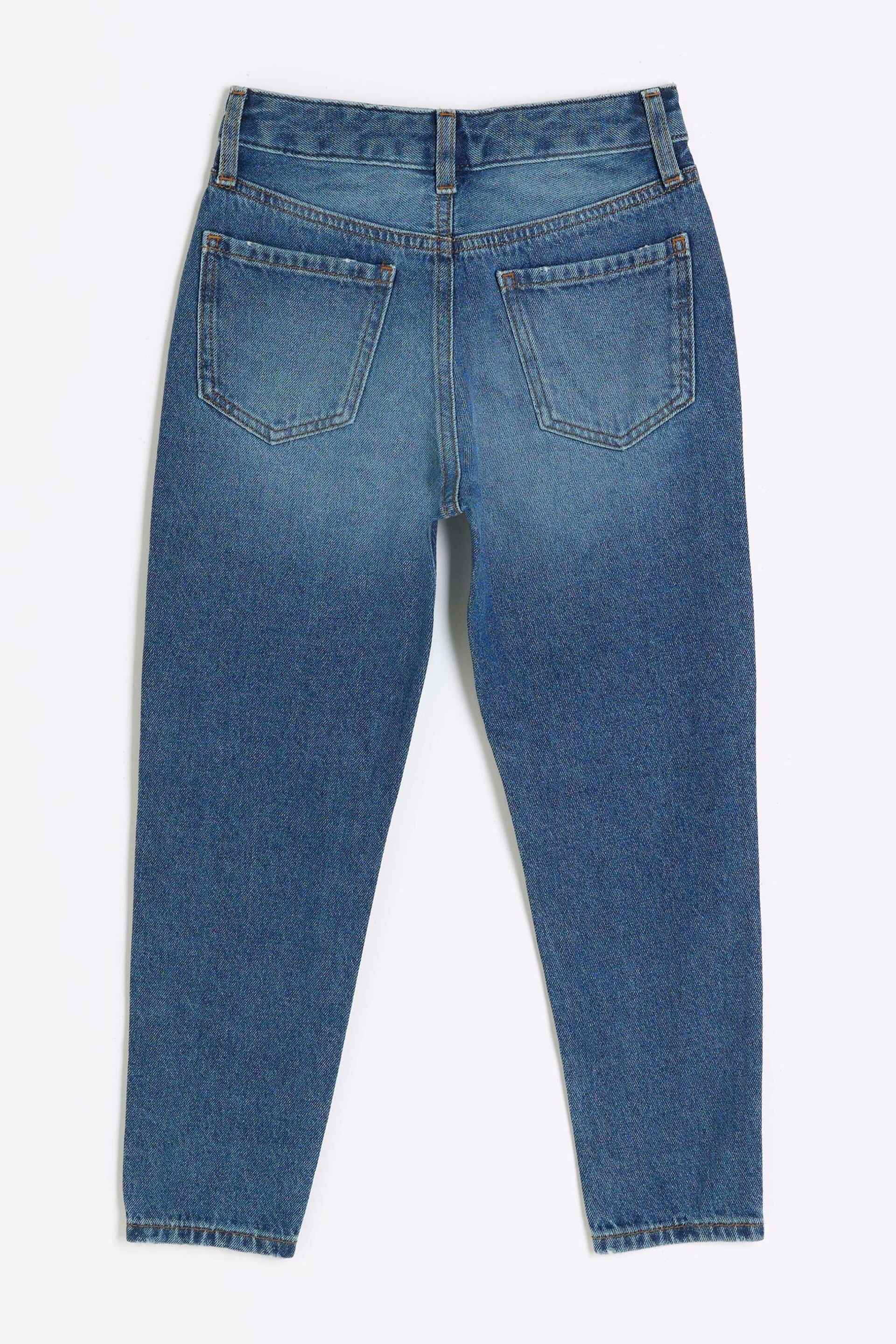 River Island Blue Mom Girls Diamante Fishnet Knee Jeans - Image 2 of 4