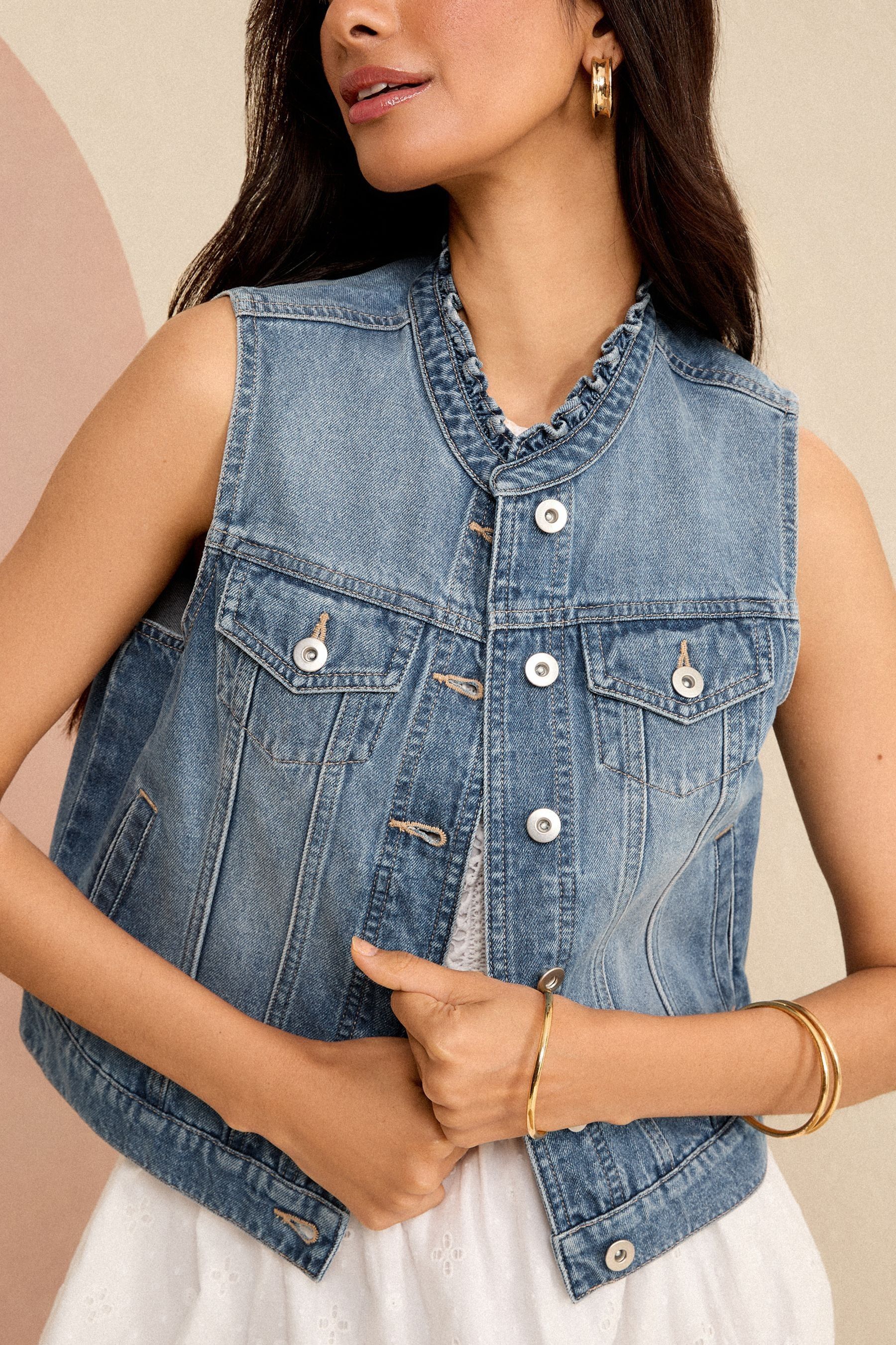 Buy Love Roses Authentic Navy Blue Denim Gilet Jacket from Next Luxembourg