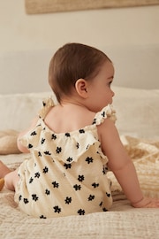 Cream/Black Floral Textured Strappy Baby Romper - Image 2 of 9