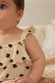 Cream/Black Floral Textured Strappy Baby Romper - Image 3 of 9