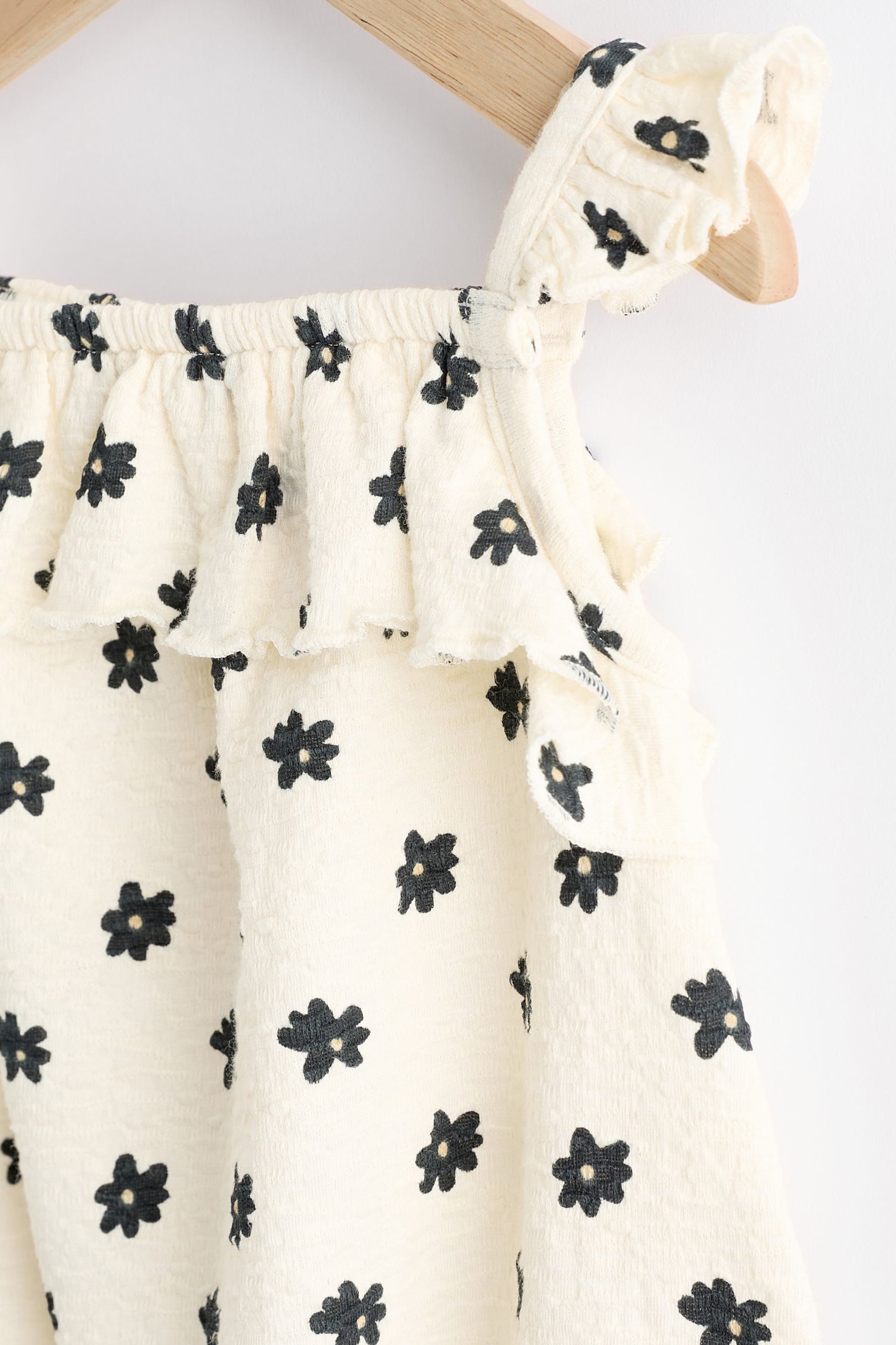 Cream/Black Floral Textured Strappy Baby Romper - Image 6 of 9