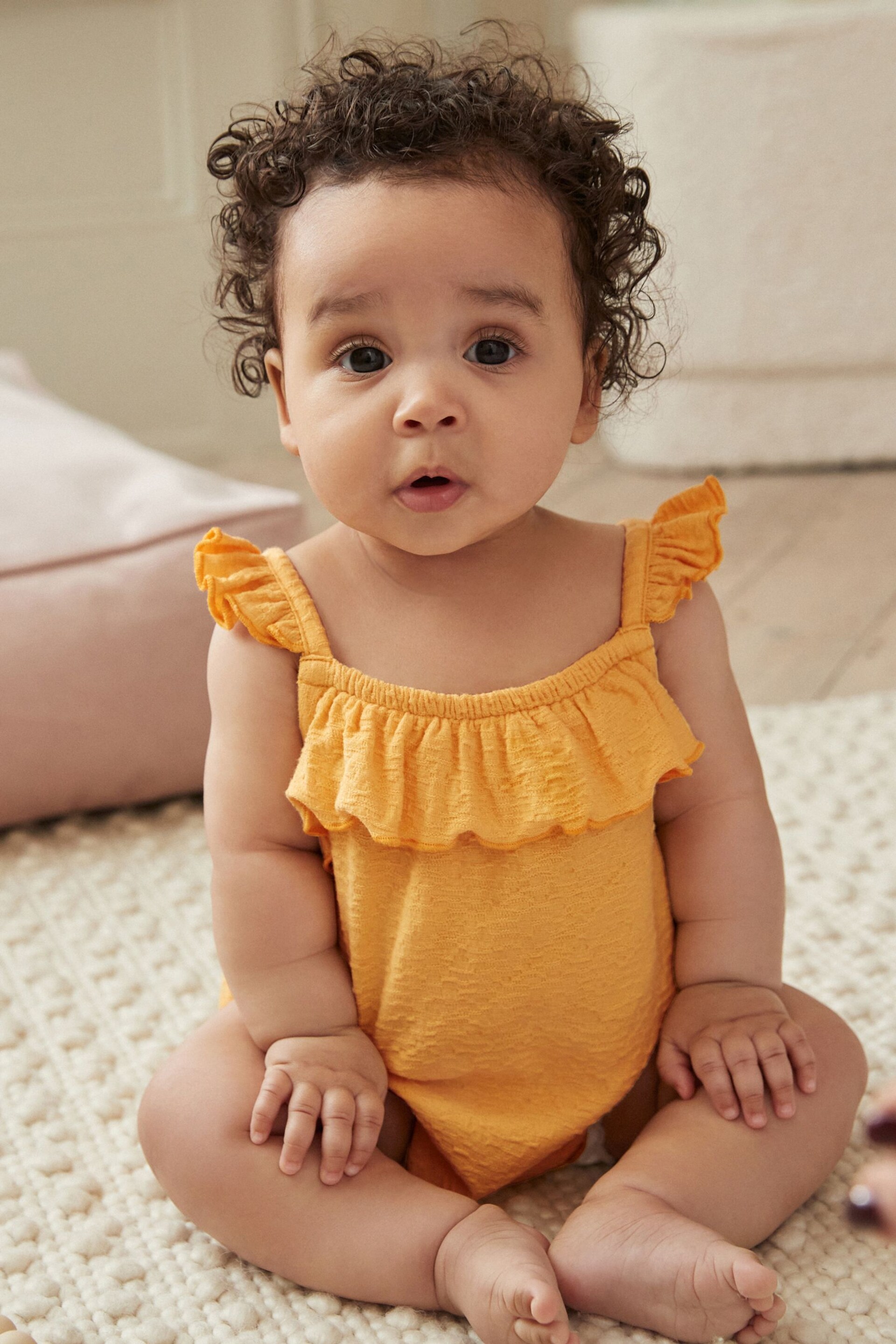 Yellow Textured Strappy Baby Romper - Image 1 of 11