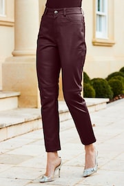 Sosandar Red Leather Straight Leg Trousers - Image 3 of 5