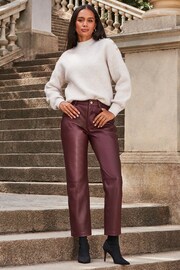 Sosandar Red Leather Straight Leg Trousers - Image 4 of 5