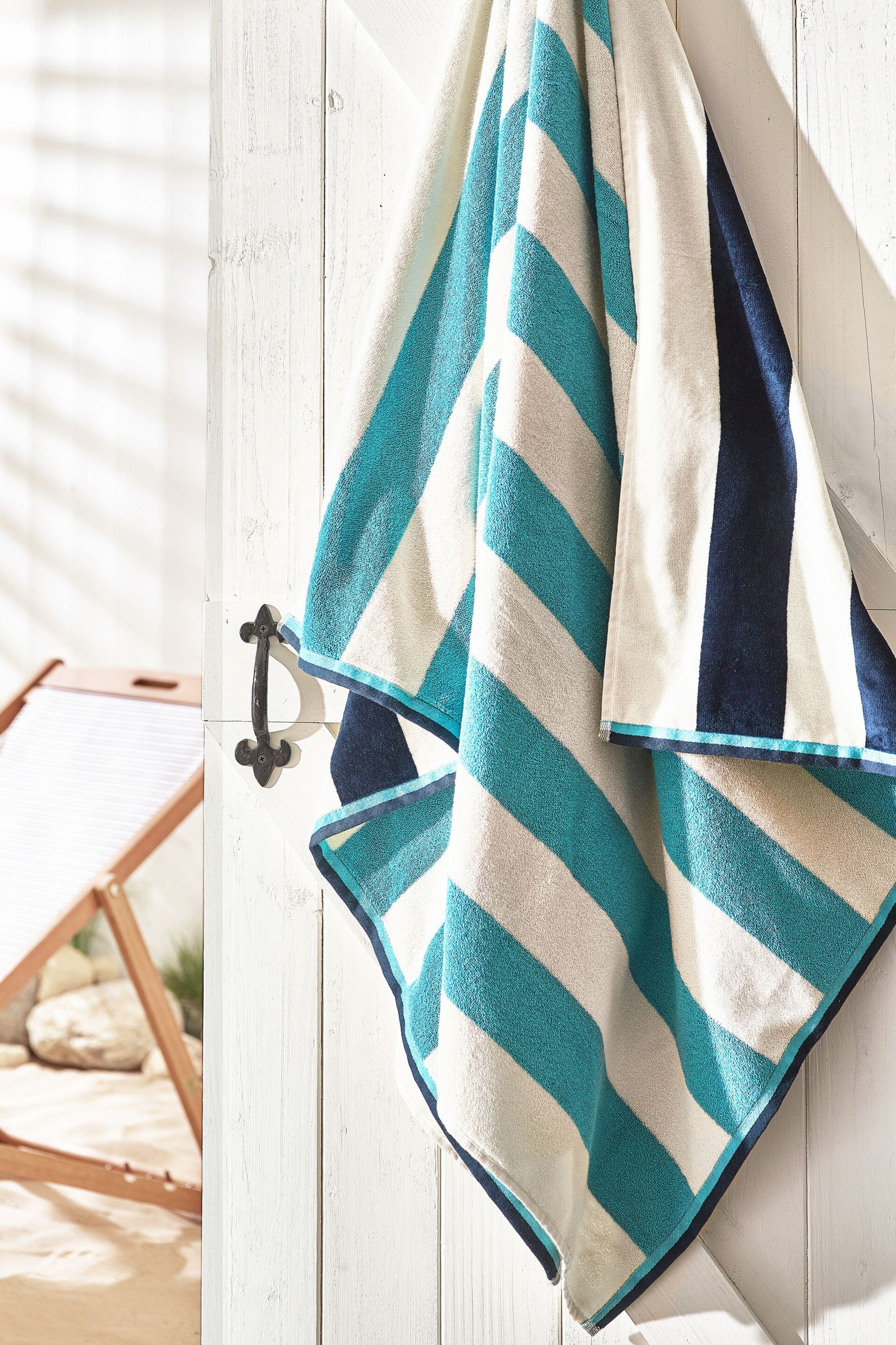 Blue Reversible Stripe XL Beach Towel - Image 5 of 7