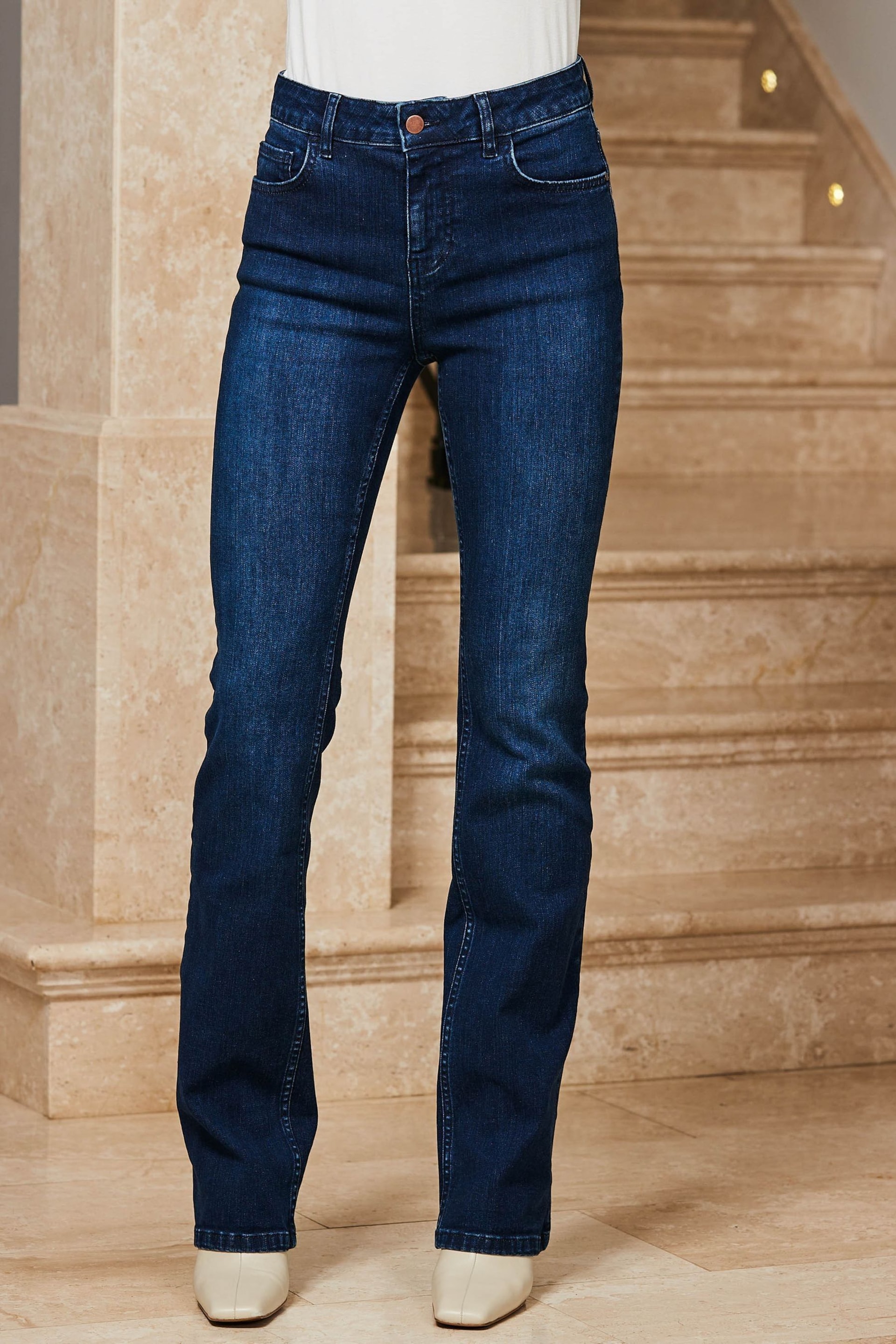 Sosandar Dark Blue Mid Rise Bootcut Jeans - Image 1 of 5